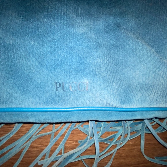 Stunning Large Emilio Pucci Turquoise Blue Suede Fringe Handbag - Picture 10 of 16